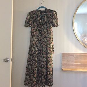 Anna Sui vintage floral chiffon midi dress